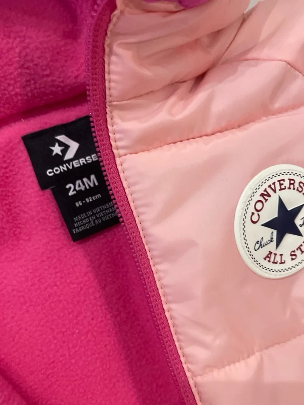 Converse Pink Two-Tone Puffer Jacket with Fuchsia Lining
